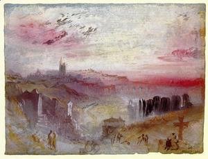 Turner - View over Town at Suset: a Cemetery in the Foreground