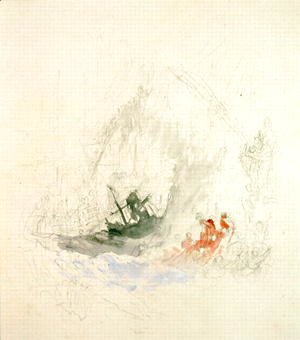 Turner - Fire at Sea, a design for a vignette, 1835