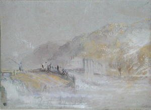 Turner - Foul by God River Landscape with Anglers Fishing from a Weir, c.1830