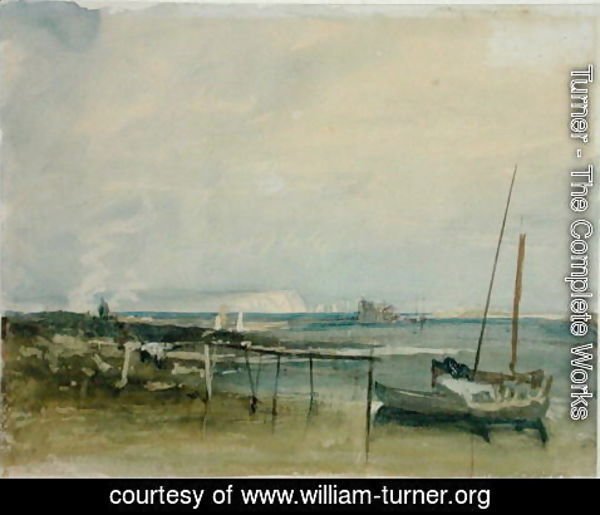 Turner - Coast Scene with White Cliffs and Boats on Shore