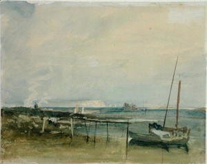 Turner - Coast Scene with White Cliffs and Boats on Shore
