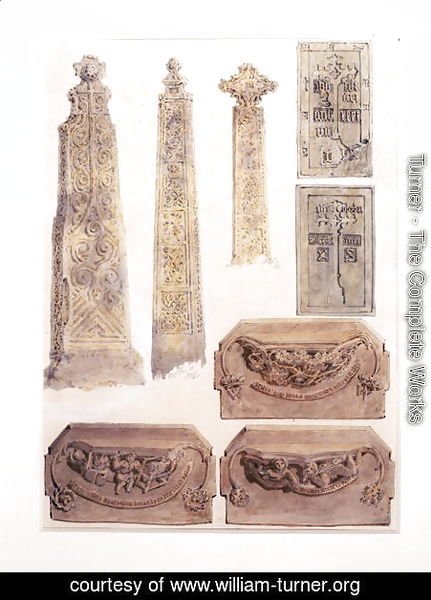 Turner - Eight Studies of crosses, brasses and misericords from Whalley Church, Whalley, Lancashire