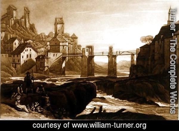 Turner - Lauffenbourgh on the Rhine, from the Liber Studiorum, engraved by T. Hodgetts, 1811