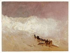Turner - Shore Scene with Waves and Breakwater