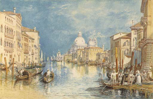 The Grand Canal, Venice, with gondolas and figures in the foreground