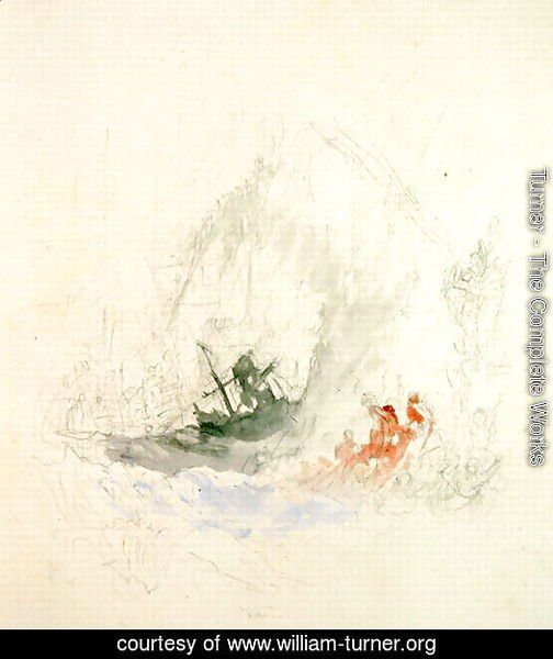 Fire at Sea, a design for a vignette, 1835