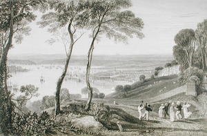 Plymouth Dock from Mount Edgecombe, from Cookes Picturesque Views of the Southern Coast of England engraved by William Bernard Cooke 1778-1855 1814-26