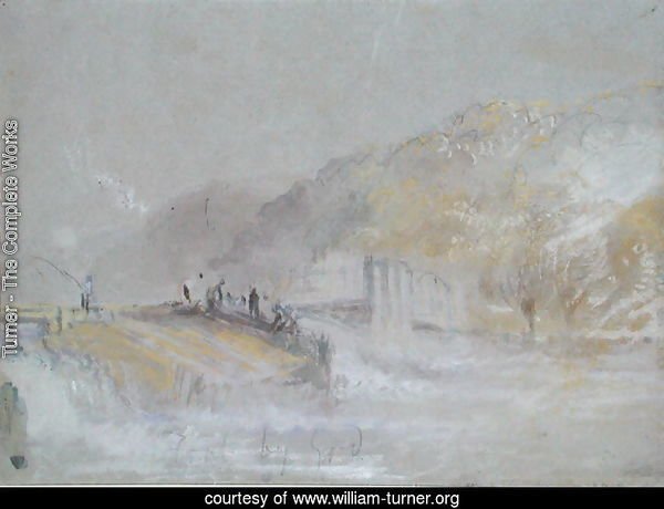 Foul by God River Landscape with Anglers Fishing from a Weir, c.1830