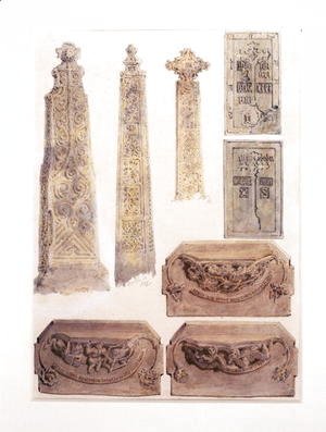 Turner - Eight Studies of crosses, brasses and misericords from Whalley Church, Whalley, Lancashire