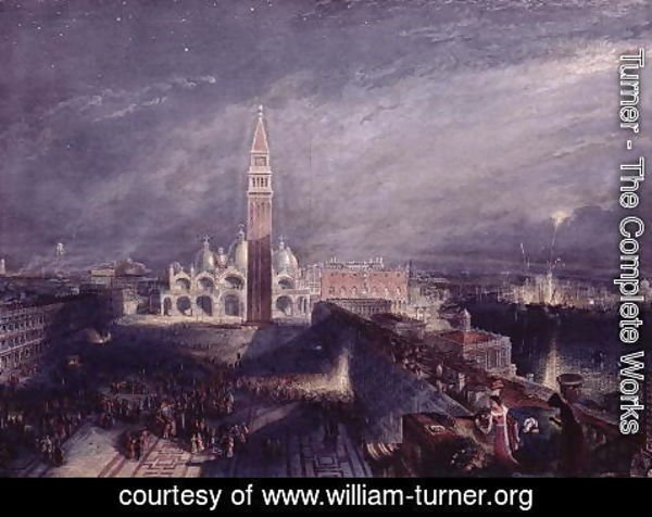 Turner - St. Marks Place, Venice Moonlight engraved by George Hollis 1792-1842 pub. 1881