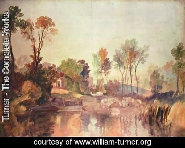 Turner - House at the river with trees and a sheep