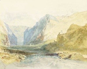 Turner - A scene in the Domleschg Valley in the Grisons, looking towards Thusis, with Castle Ortenstein, the church of St Lorenz