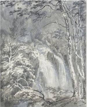 A Waterfall In A Wooded Landscape